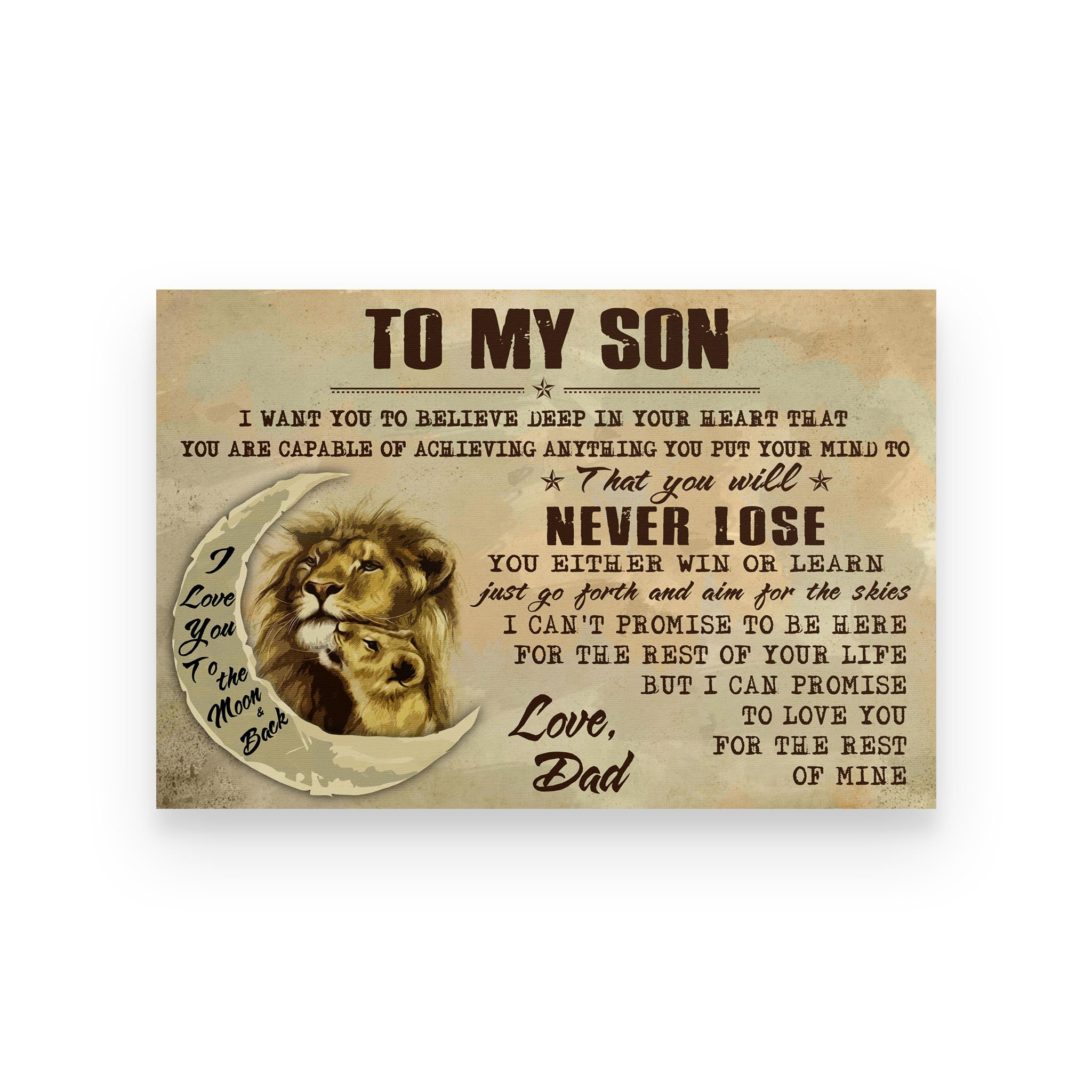 Poster lion dad for son i love you to the moon and back