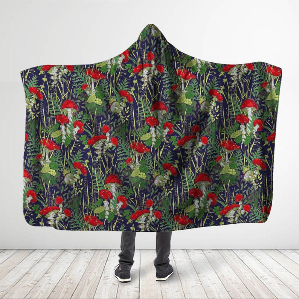 ViticStore™ 3D All Over Printed Fly Agaric Mushrooms With Types Of Leaves – Hooded Blanket