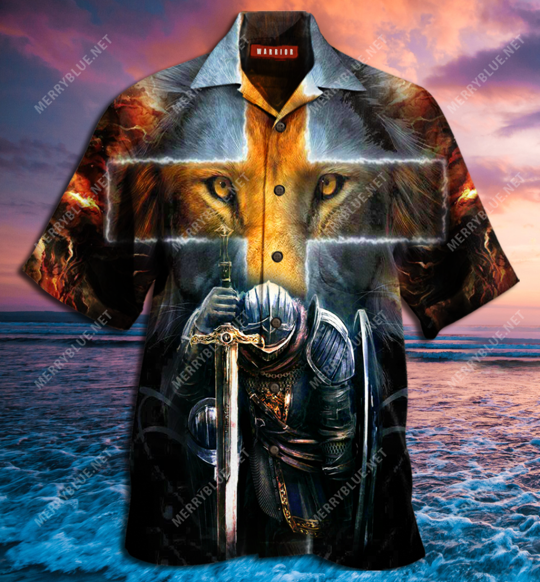 Warrior Of Christ Lion Cross Unisex Hawaiian Shirt