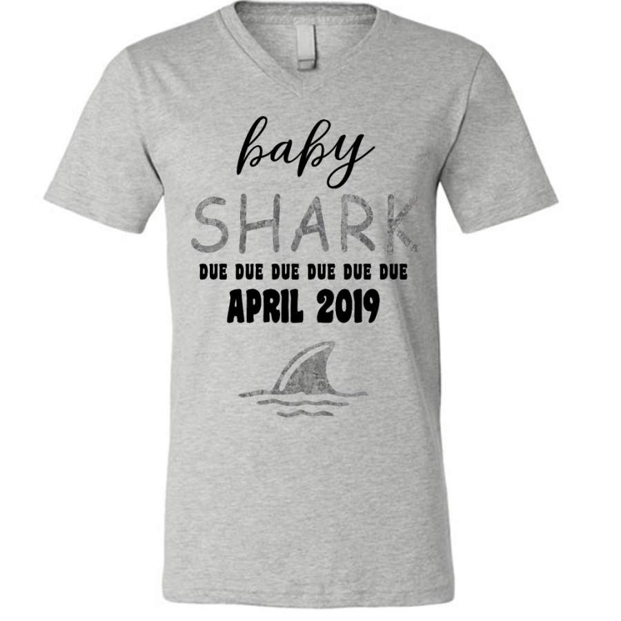 Baby Shark Due Due Due Due April 2019, Birthday Gift – Canvas Unisex V-Neck Shirt