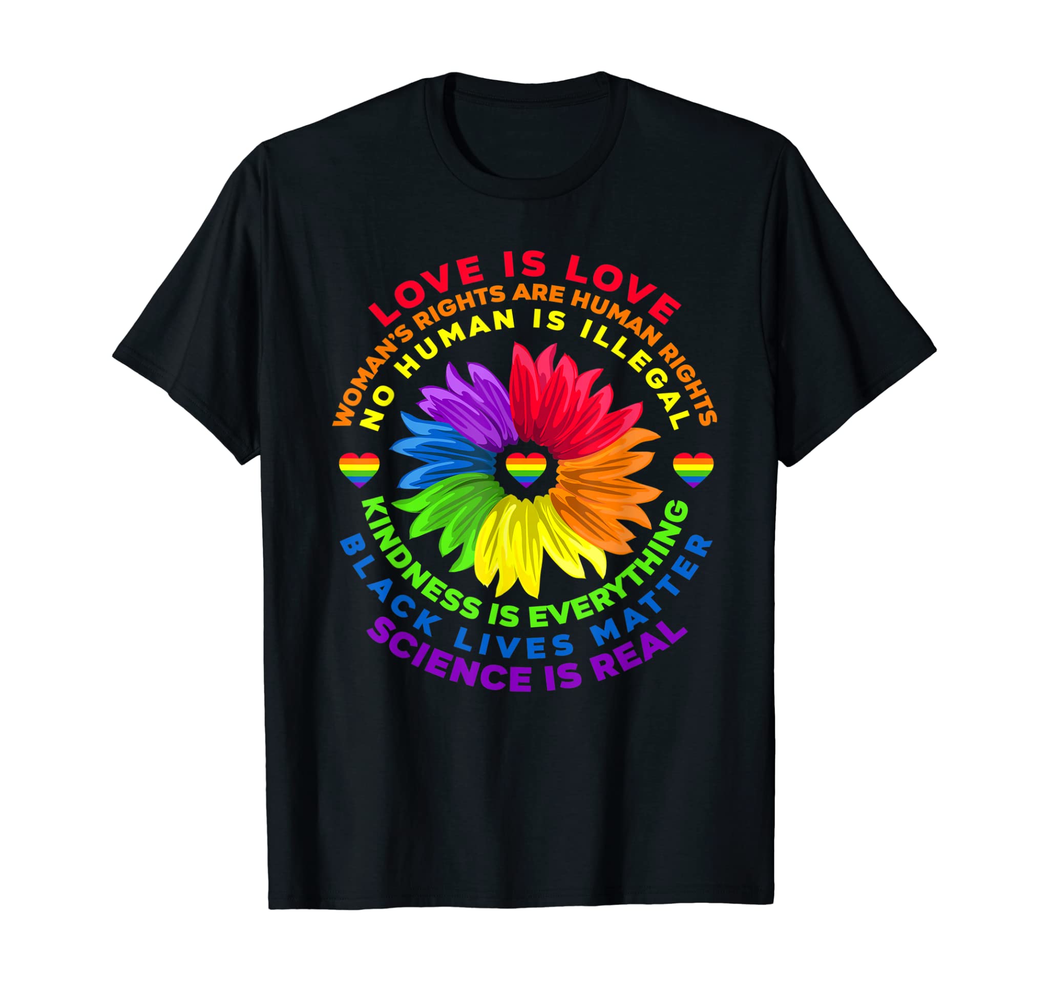 Flower Rainbow Human Black Lives Rights Science Lgbt Pride T-Shirt