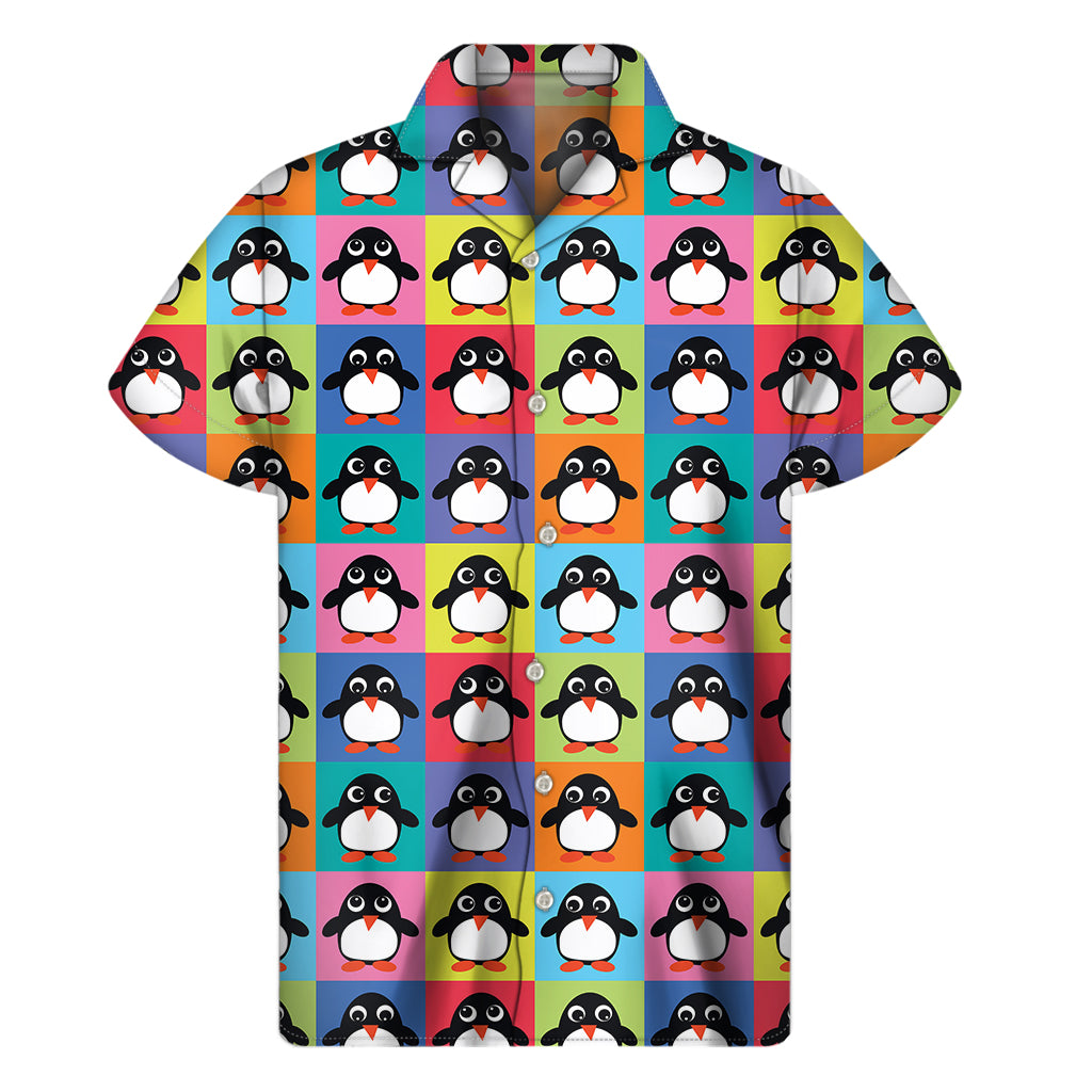 Cute Colorful Penguin Pattern Print Men’S Short Sleeve Shirt