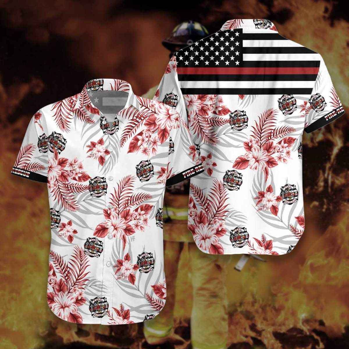 The Red Line Flag Firefighter Hawaii Shirt Unisex Adult Ha23637