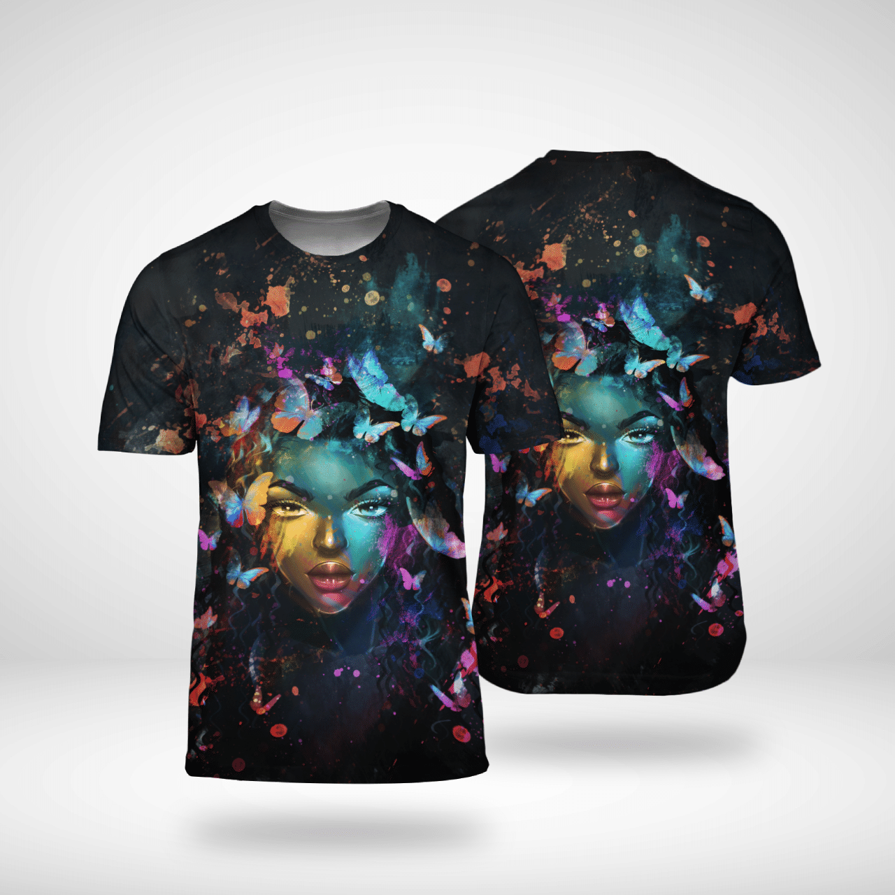 Black Girl Butterfly Colorful All Over Print Shirt 3D Hoodie Black Woman