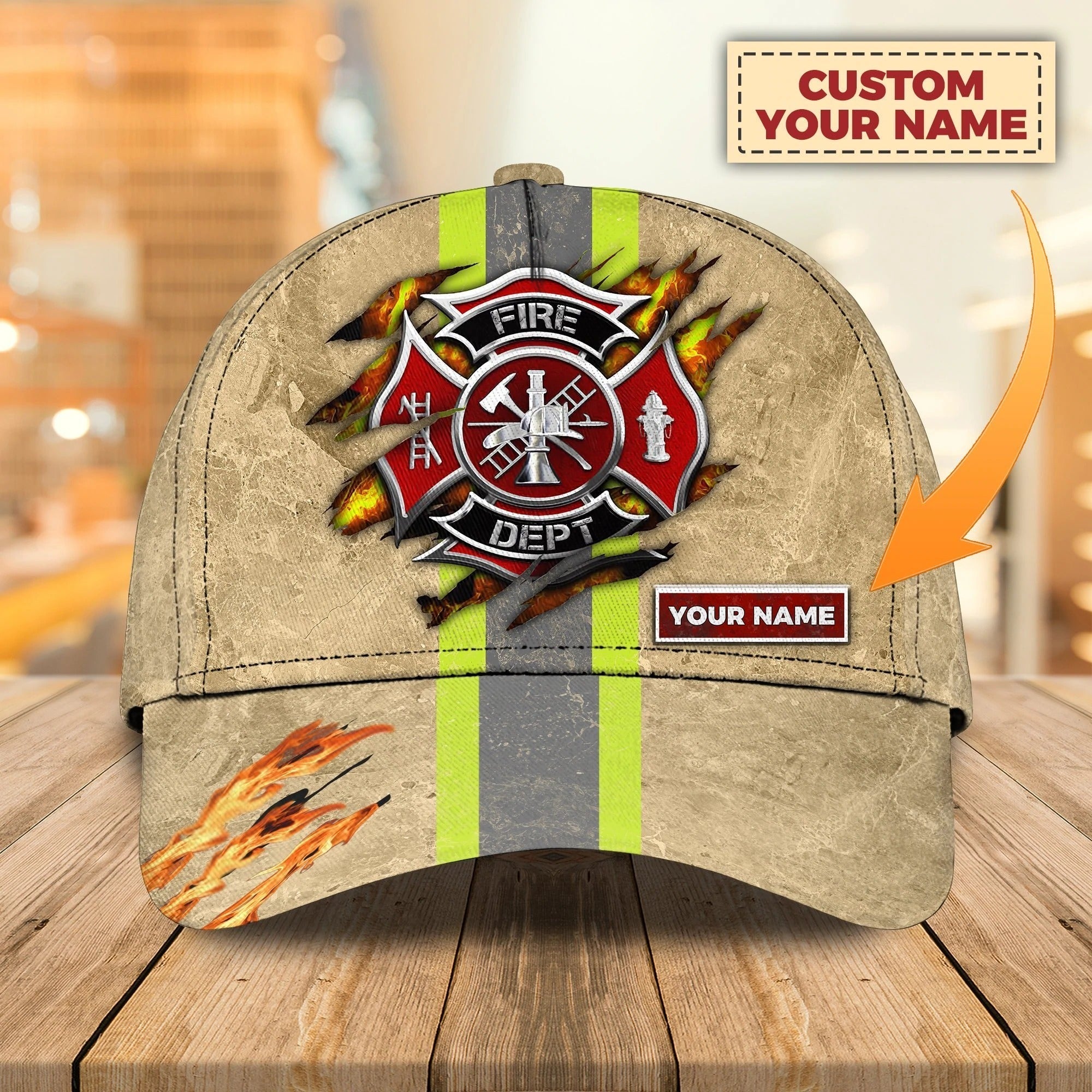 Custom With Name Fire Man Baseball Cap, Classic 3D Full Print Hat Cap For Firefighters