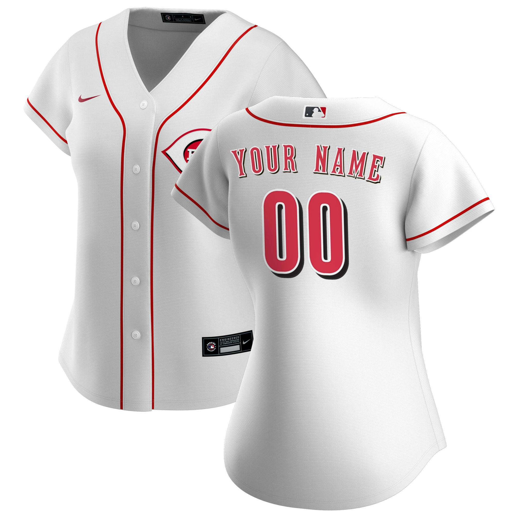 Cincinnati Reds Womens Home Replica Custom Jersey – White Custom Jerseys MLB