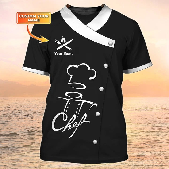 Personalized 3D All Over Print Black And White Chef Shirt Men Women, Chef Clothing For Restaurants