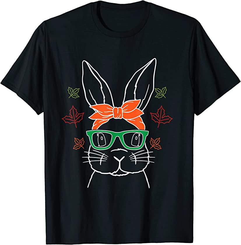 Bunny Glasses Thanksgiving Day Cute Hipster Rabbit Fall T-Shirt