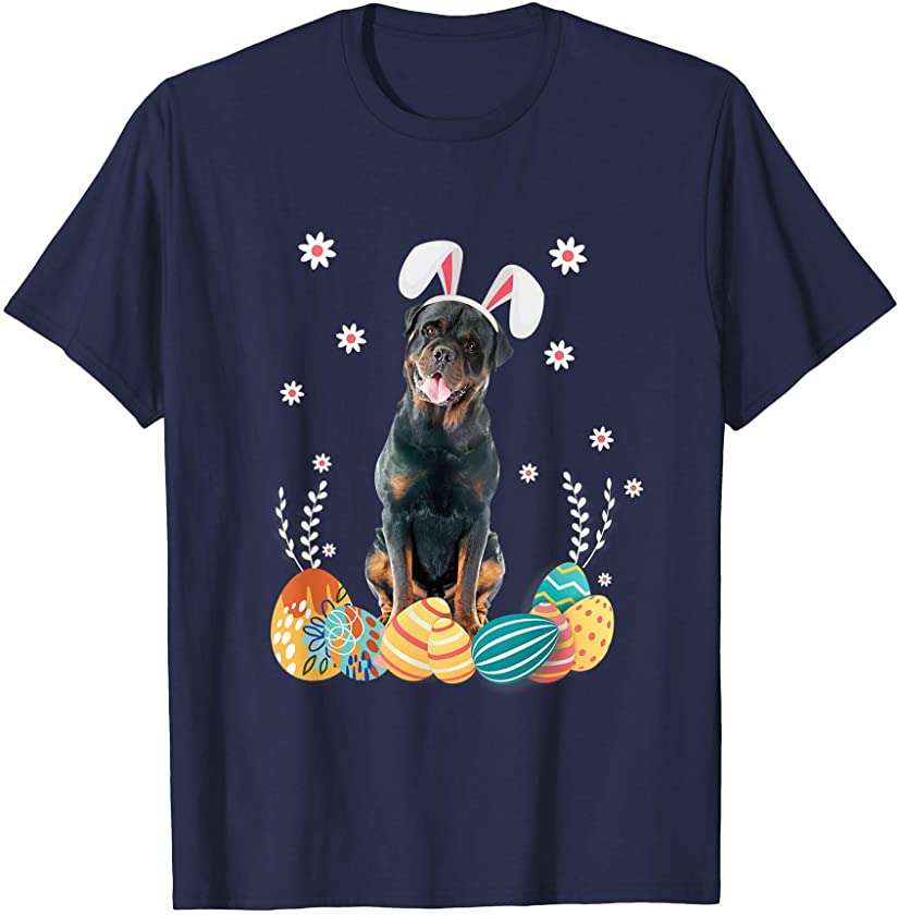 Bunny Rottweiler Dog Happy Easter Day Lover Egg Hunt T-Shirt