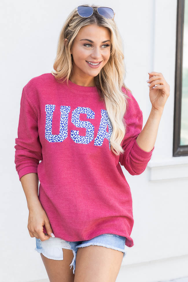 Usa Leopard Red Corded Graphic Sweatshirt