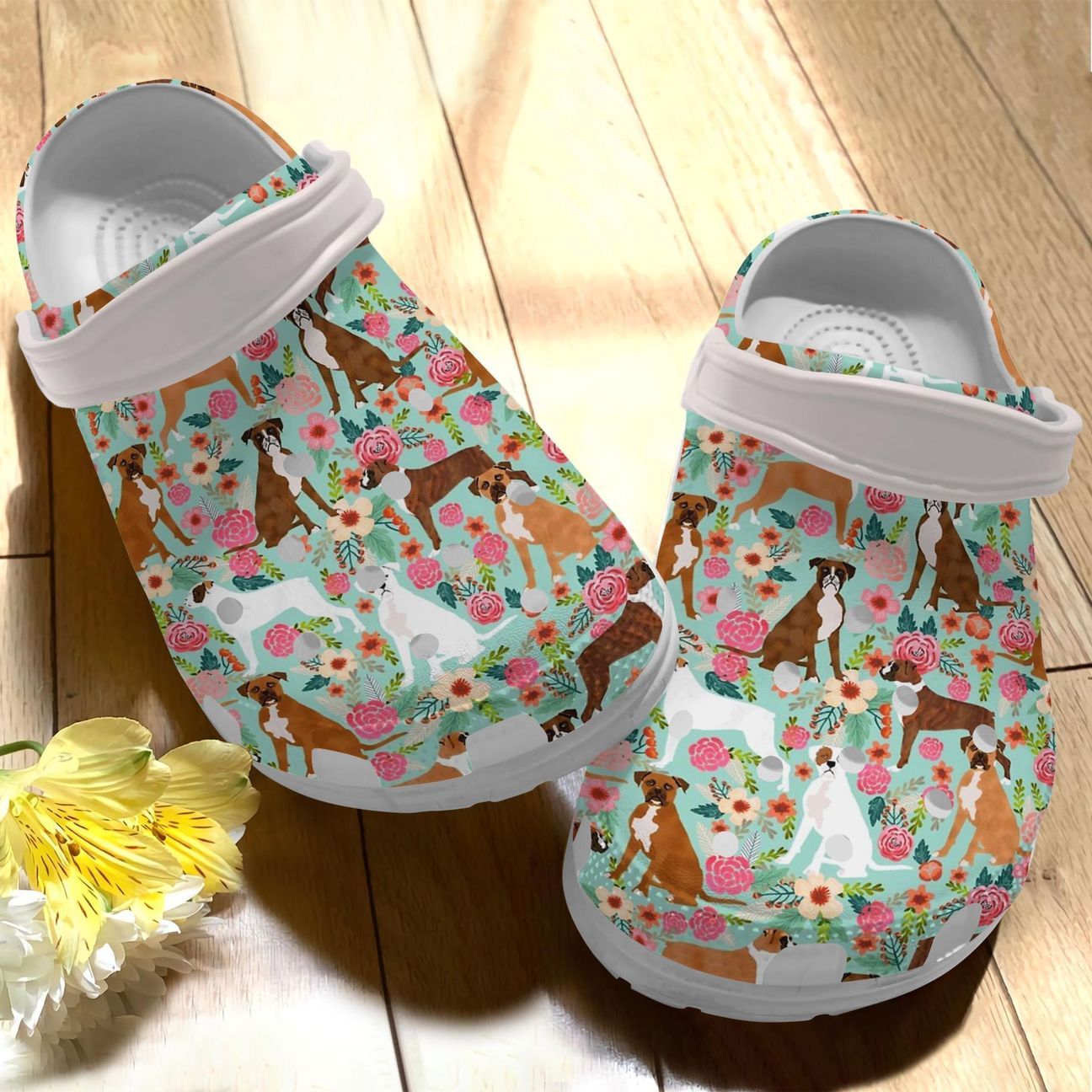 Dog Personalized Clog, Custom Name, Text Floral Boxer, Fashion Style For Women, Men, Kid, Print 3D