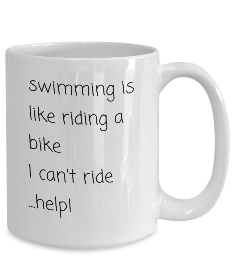 Funny Swimming Mug, Gift For Friend Learning How To Swim, Dolphins, Sharks