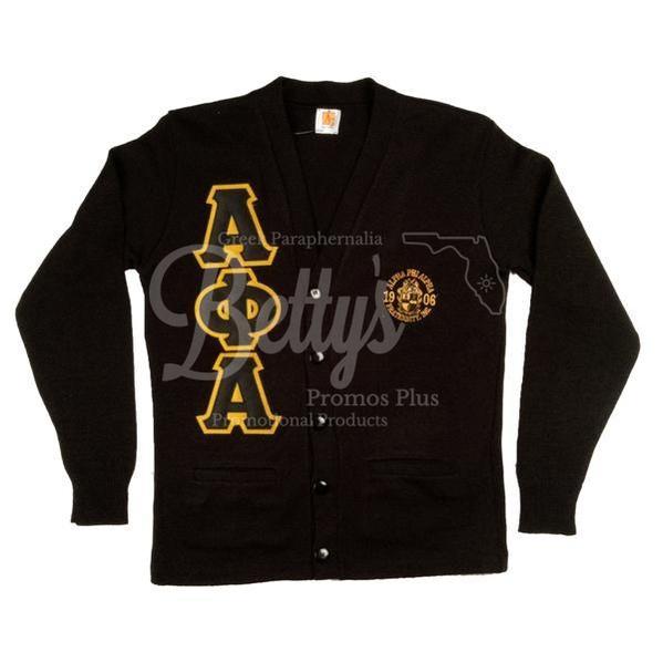 Alpha Phi Alpha Αφα Twill Embroidered Letters Cardigan Sweater With Shield