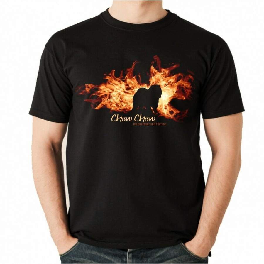 Mens T-Shirt Chow Chow Feuer Flamme Siviwonde
