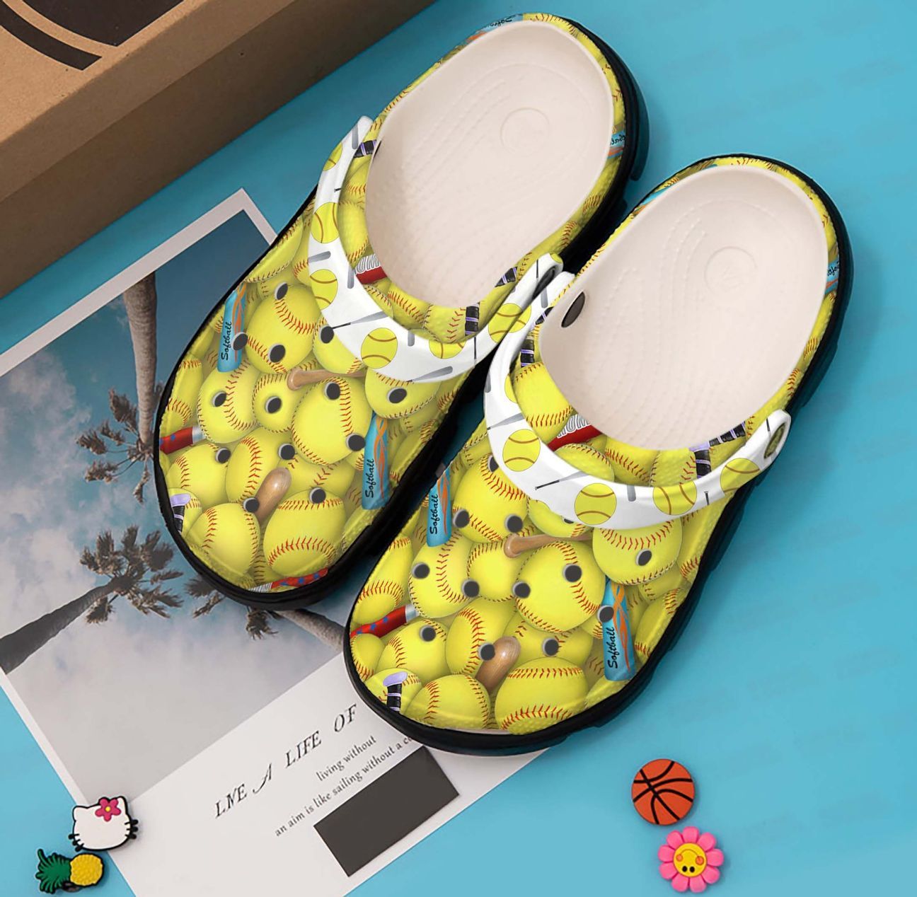 Softball Personalized Clog, Custom Name, Text, Color, Number Fashion Style For Women, Men, Kid, Print 3D Yellow Balls