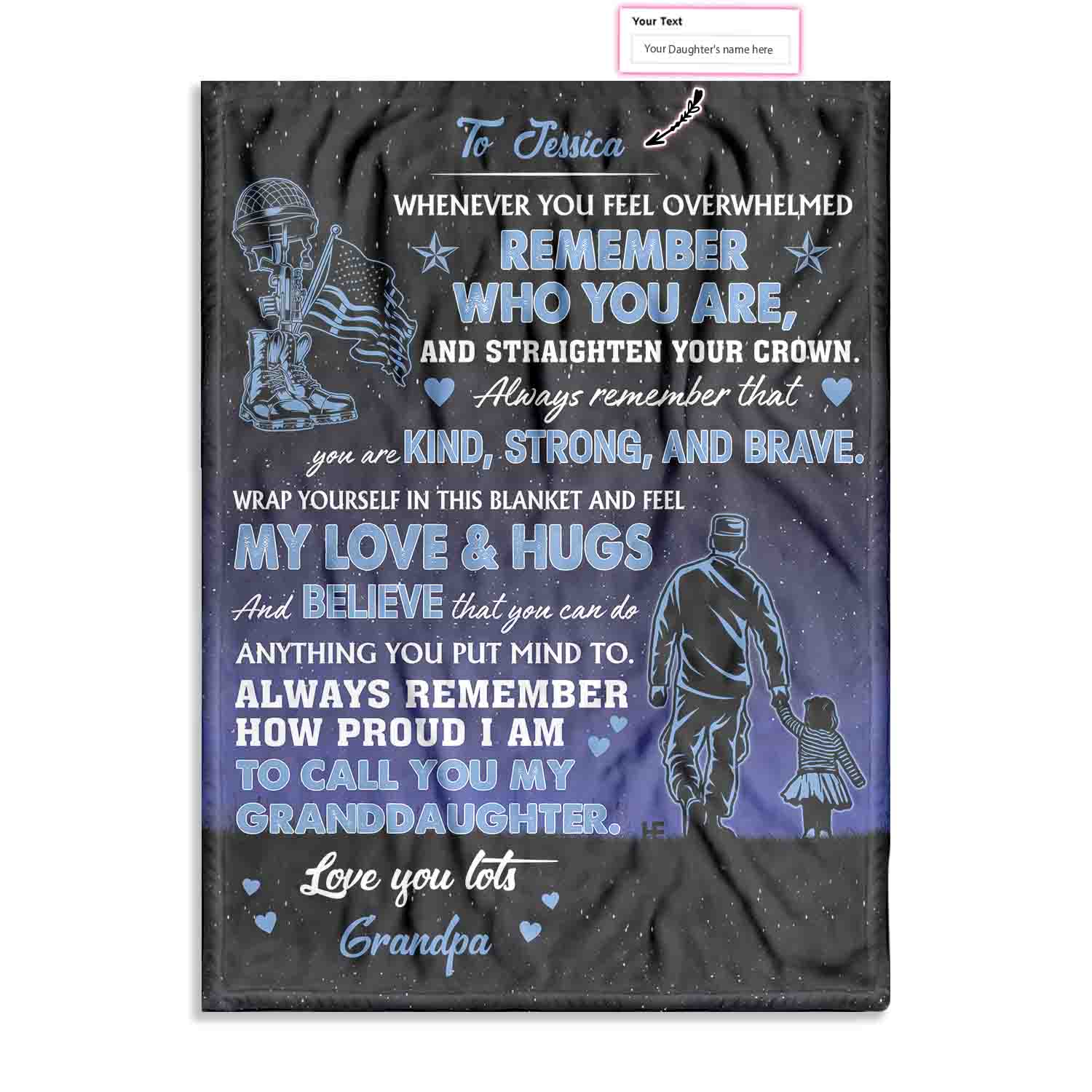 To My Granddaughter Whenever You Feel Overwhelmed Custom Fleece Blanket, Personalized Blanket Gift For Veteran