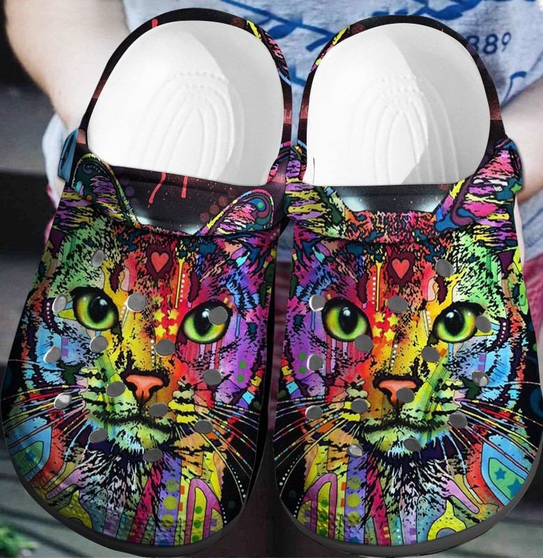 Hippie Colorful Cat Custom Crocs Shoes Clogs Shoes – Colorful-Fcat