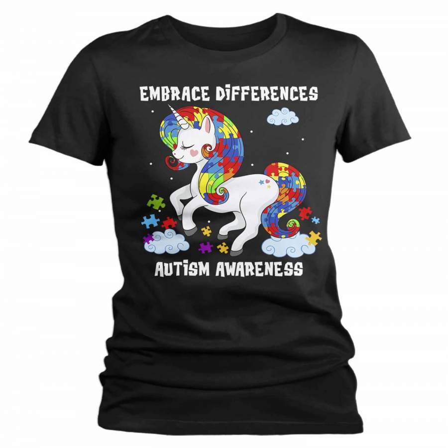 Women’s Autism Shirt Embrace Differences Shirt Autism T Shirt Unicorn Shirt Unicorn Autism Shirt