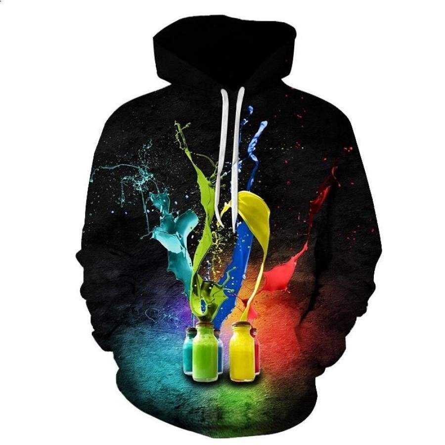 2019 Autumn new hoodie men’s 3D color bottle printing comfortable sportswear men’s casual personalized hoodie