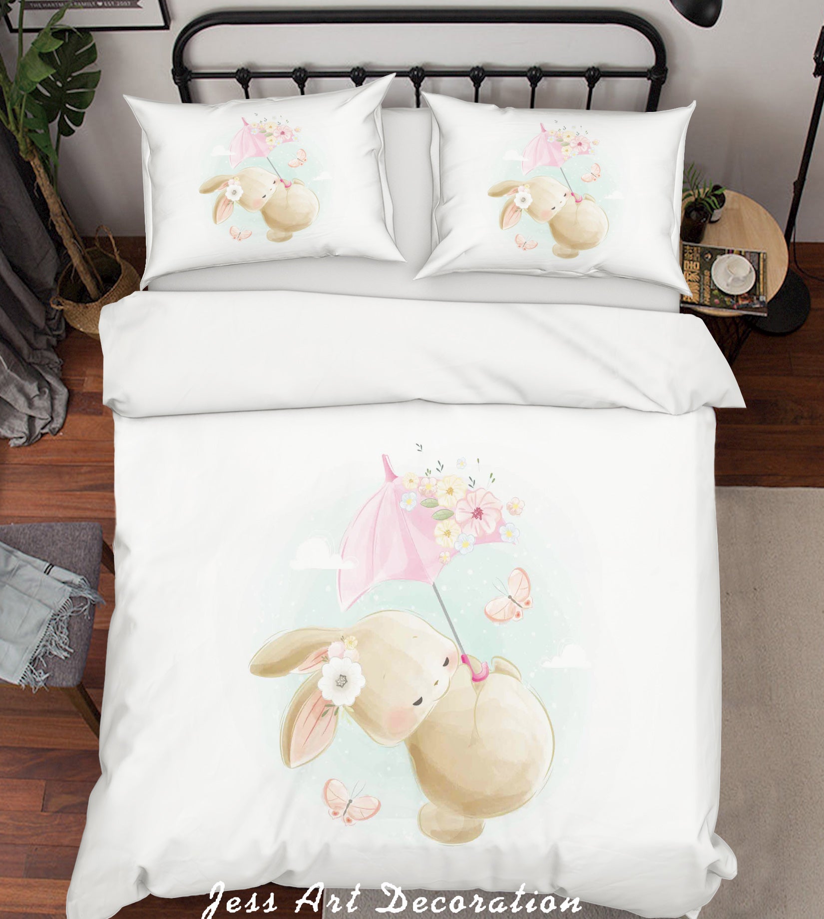 3D Rabbit Umbrella Quilt Cover Set Bedding Set Duvet Cover Pillowcases Sf116