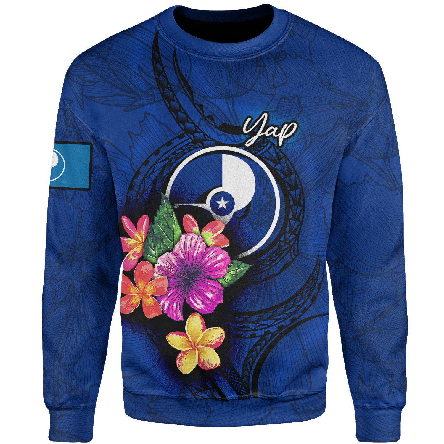 Yap Polynesian Sweater – Floral With Seal Blue – BN12