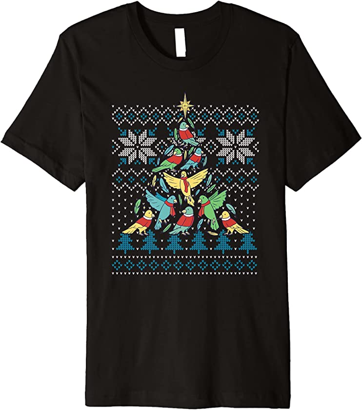 Ugly Christmas X-Mas Tree Bird Watching New Year Birding Premium T-Shirt