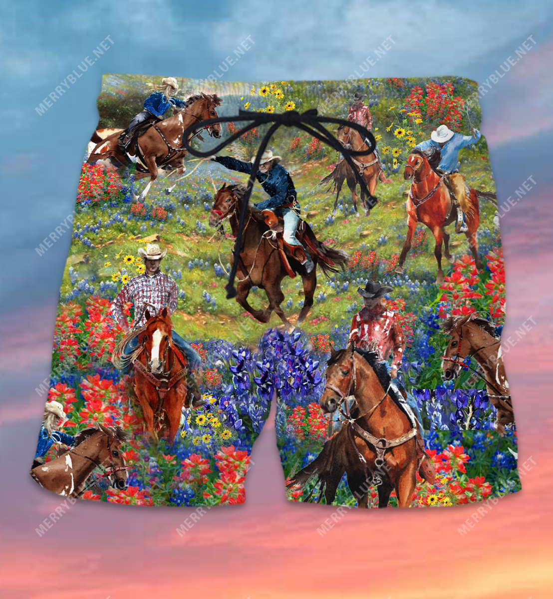 Bluebonnet And Texas Cowboy Unisex Hawaii Shorts Ha76413