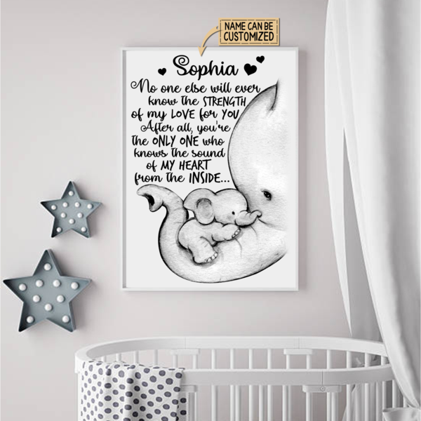 Personalized Love Baby Elephant Poster Or Wall Art Canvas