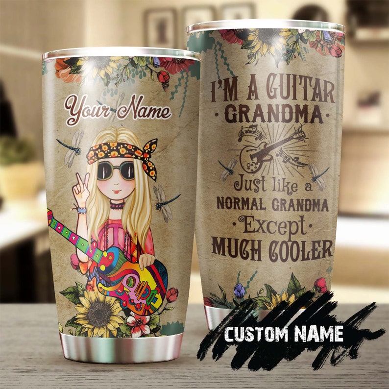 Guitar Hippie Grandma Much Cooler Funny Personalized Tumbler-Birthday Gift Christmas Gift For Grandma