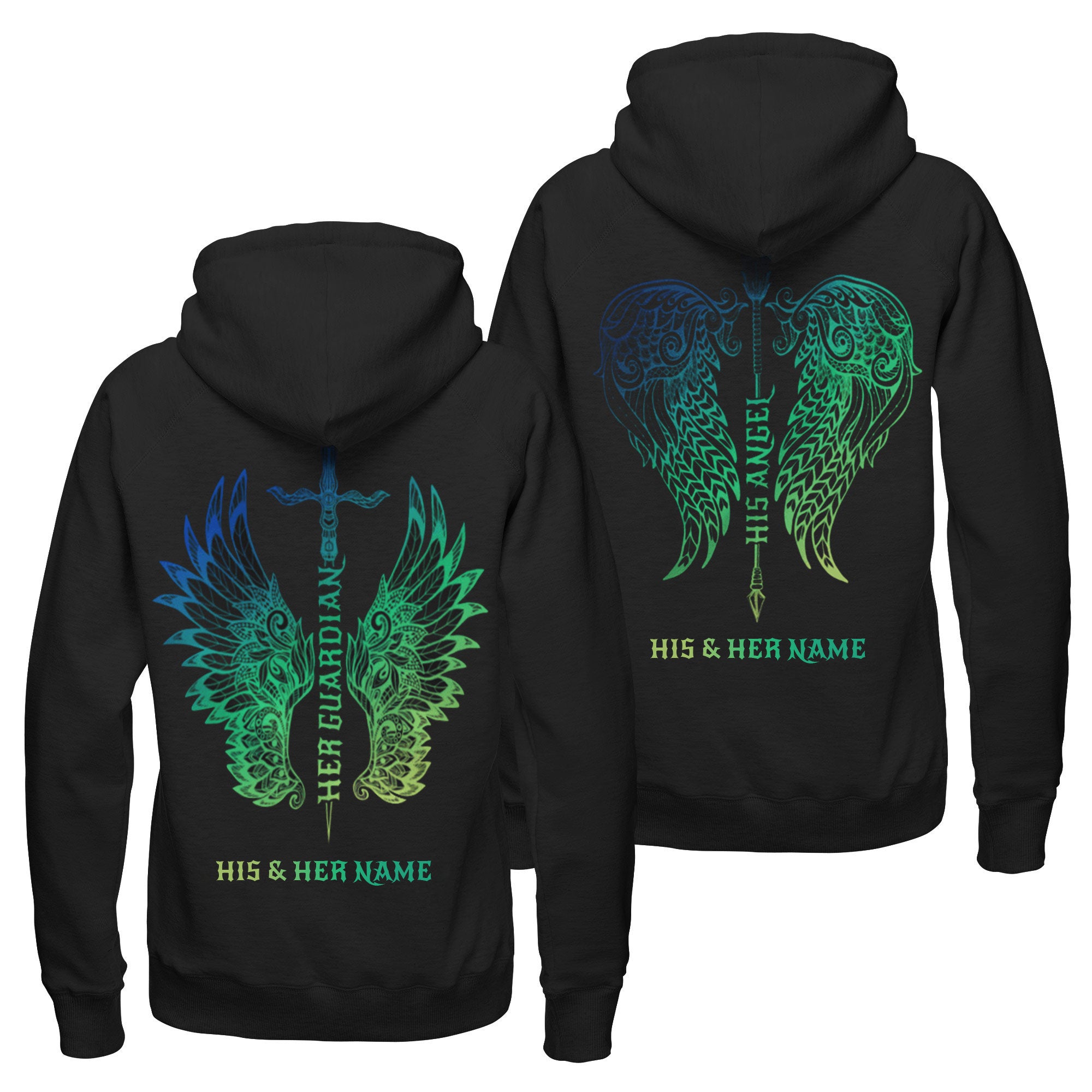 Personalized Her Guardian His Angel Hoodie, Matching Hoodie, Custom Couple Hoodie, His And Hers Unisex Hoodie