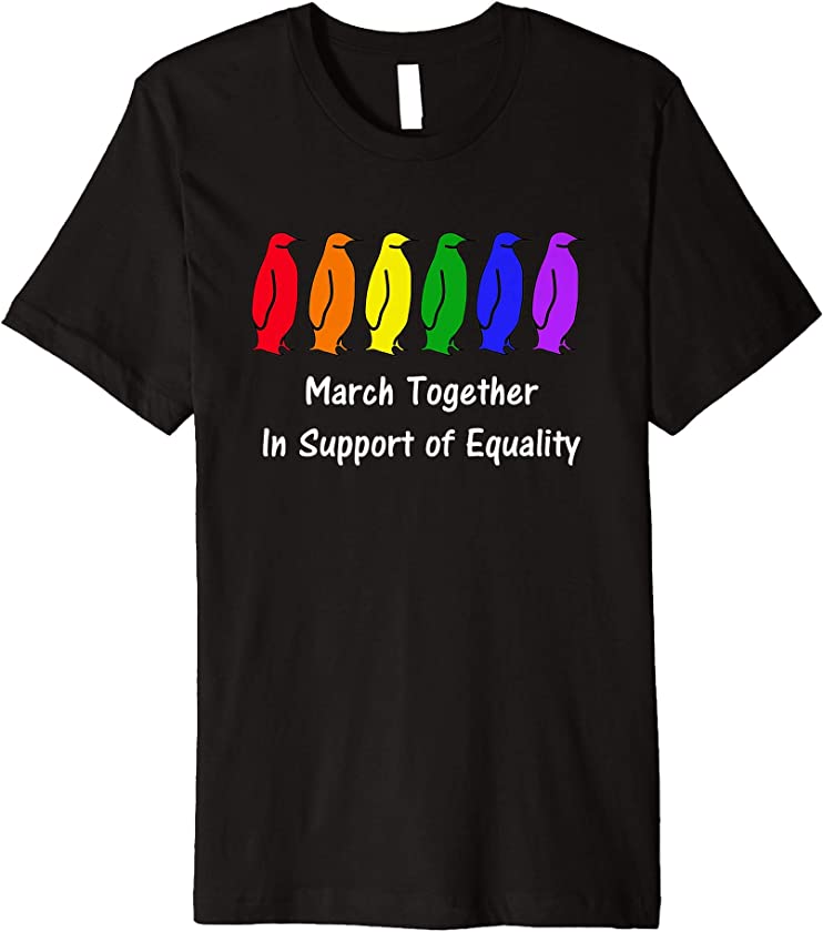 Rainbow Penguins March Together In Support of Equality Pride Premium T-Shirt