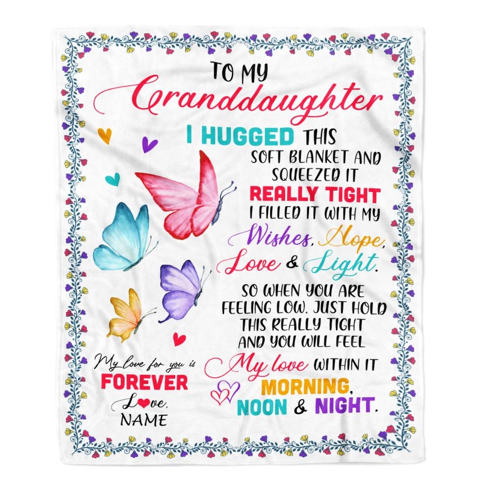 To My Granddaughter Fleece Blanket, Personalized Birthday Gift For Granddaughter From Grandma Butterfly Blanket