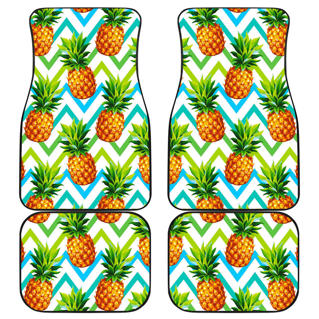 Teal Zig Zag Pineapple Pattern Print Front And Back Car Floor Mats, Front Car Mat