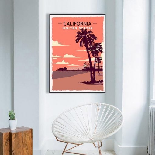 California Posters, Vintage Travel Poster, Travel Art, Retro Colors