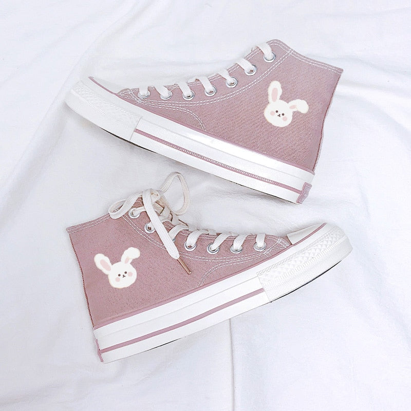 Fluffy Bunny And Bear High Top Canvas Shoes – Women’S