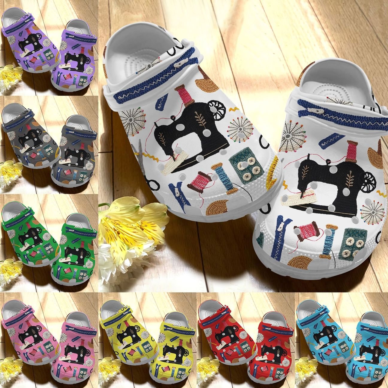 Sewing Personalize Clog, Custom Name, Text, Fashion Style For Women, Men, Kid, Print 3D Whitesole Sewing Time (10 Colors)