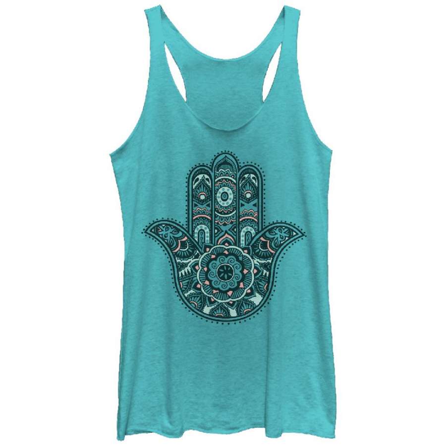 CHIN UP Women’s Hamsa Palm  Racerback Tank Tahiti Blue