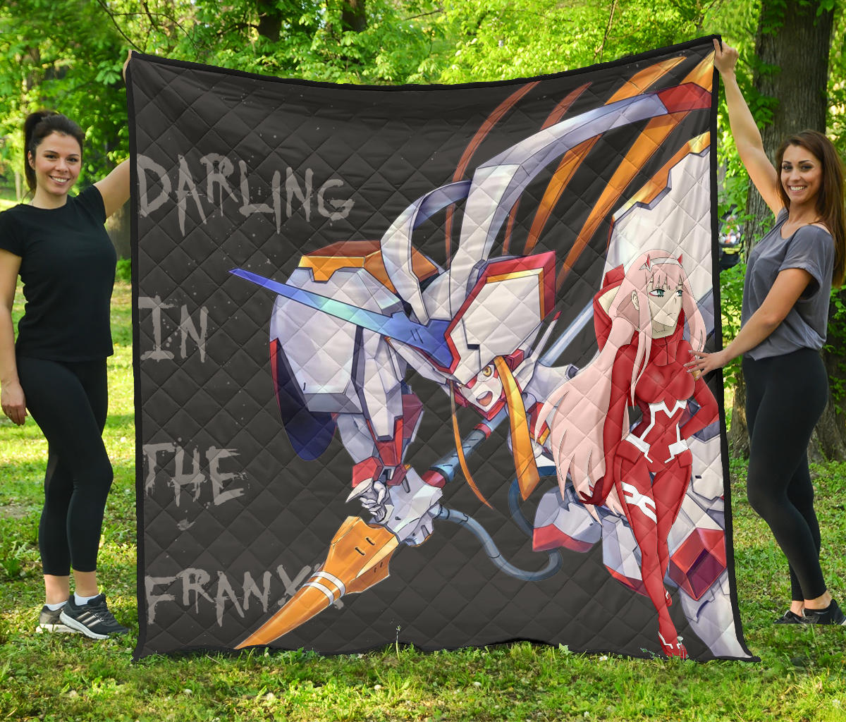 Darling In The Franxx Anime Premium Quilt | Zero Two Red Bodysuit Artwork And Strelizia Quilt Blanket