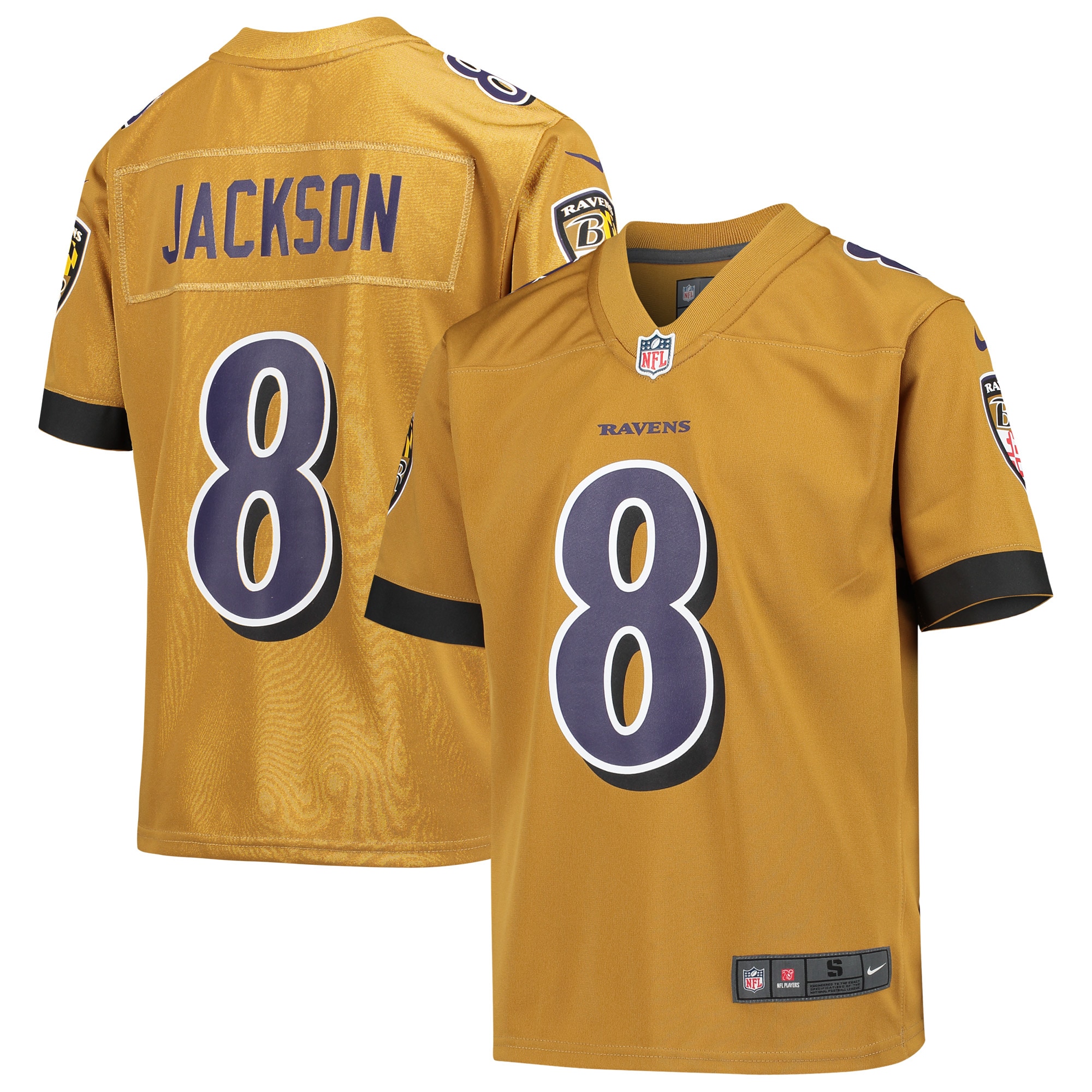 Youth Baltimore Ravens Lamar Jackson Gold Inverted Game Jersey