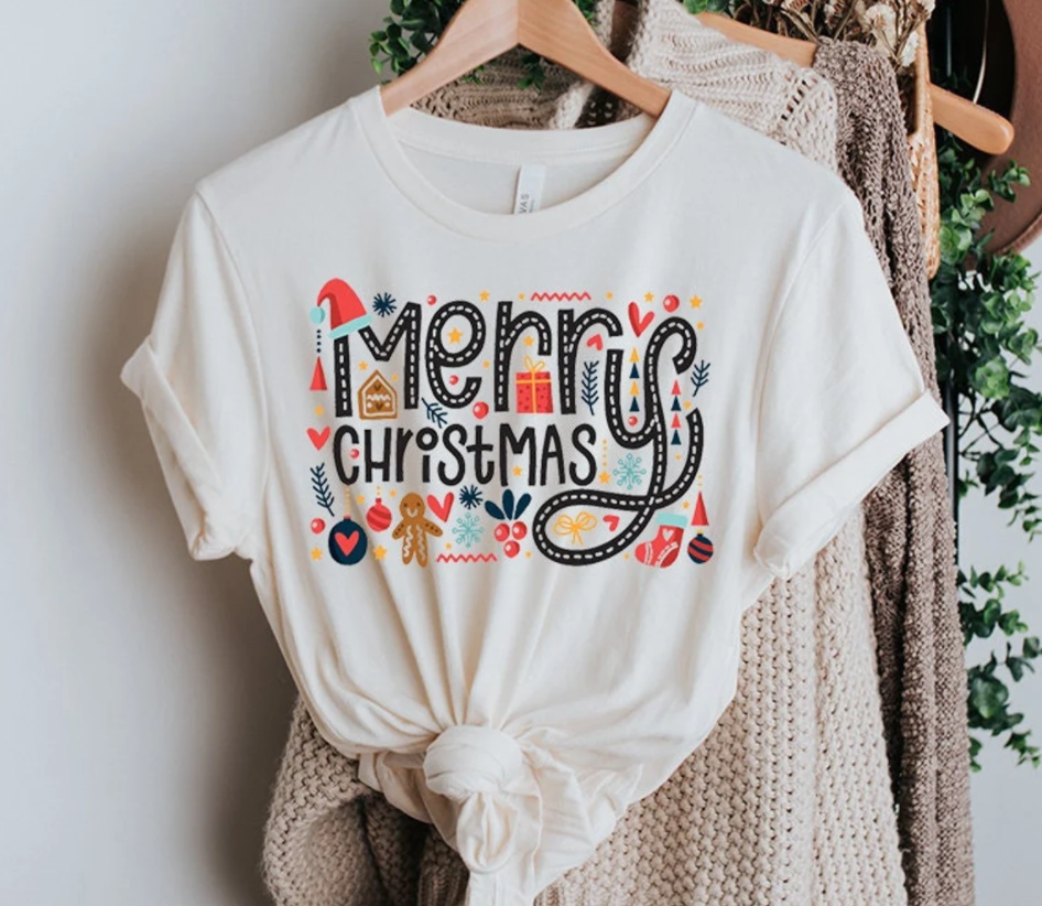 Merry Christmas Shirt, Merry Christmas Doodles Shirt, Christmas Gingerbread Shirt, Cute Xmas Shirt, Merry Shirt, Christmas Pajama Shirt