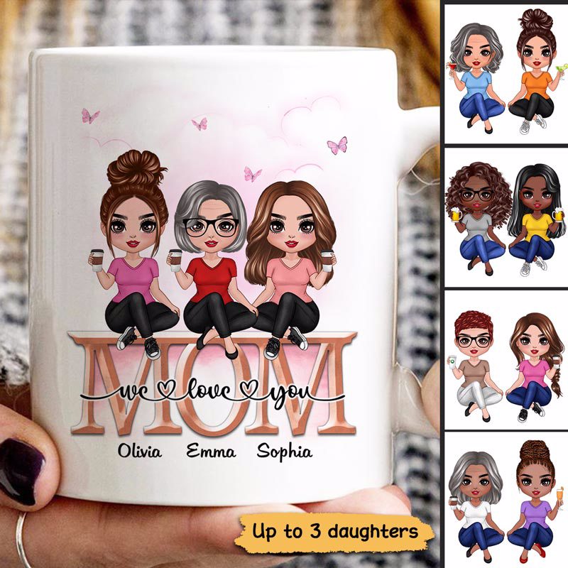 Mom Daughter Doll Sitting On Text Personalized Mug