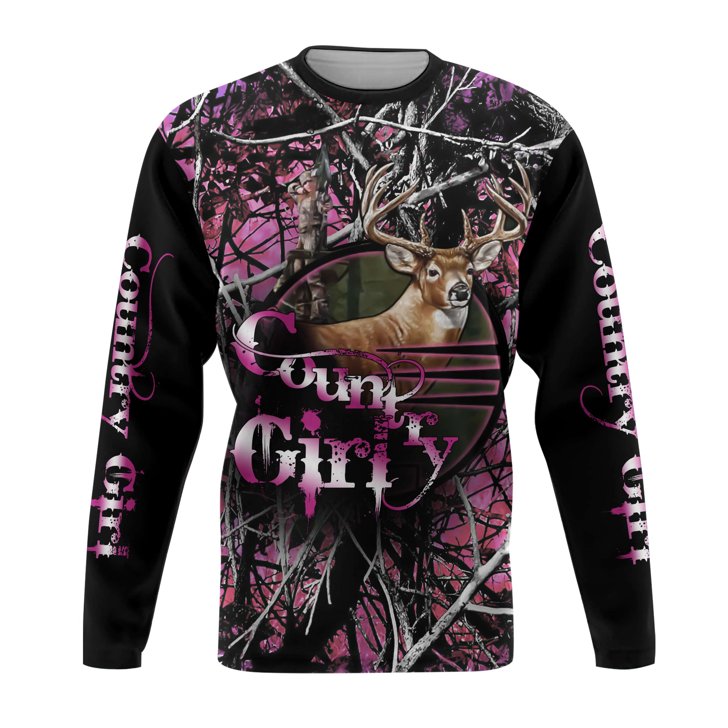 ViticStore™ Country girl Deer Hunting 3D Black & Purple Shade All Over Printed XL Sweatshirt