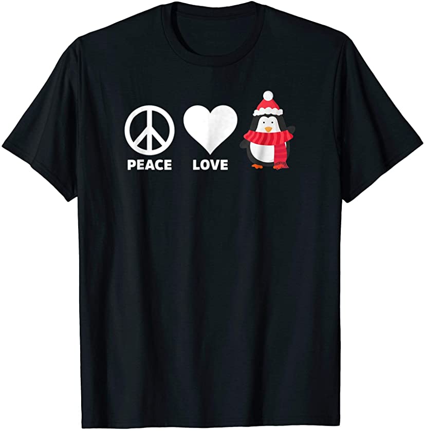 Peace Love Penguin T-Shirt Christmas Holiday Novelty Tee