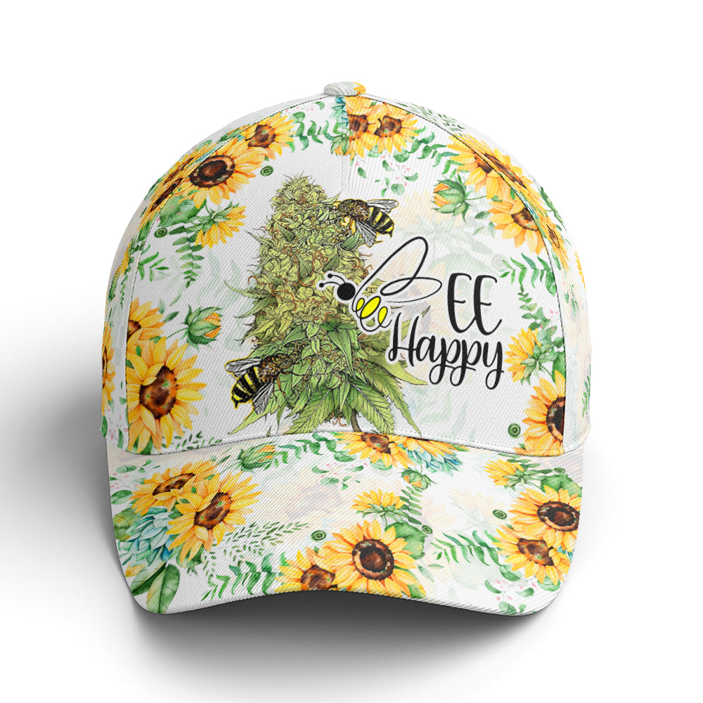 Bee Happy Sunflower Pattern Baseball Cap Coolspod