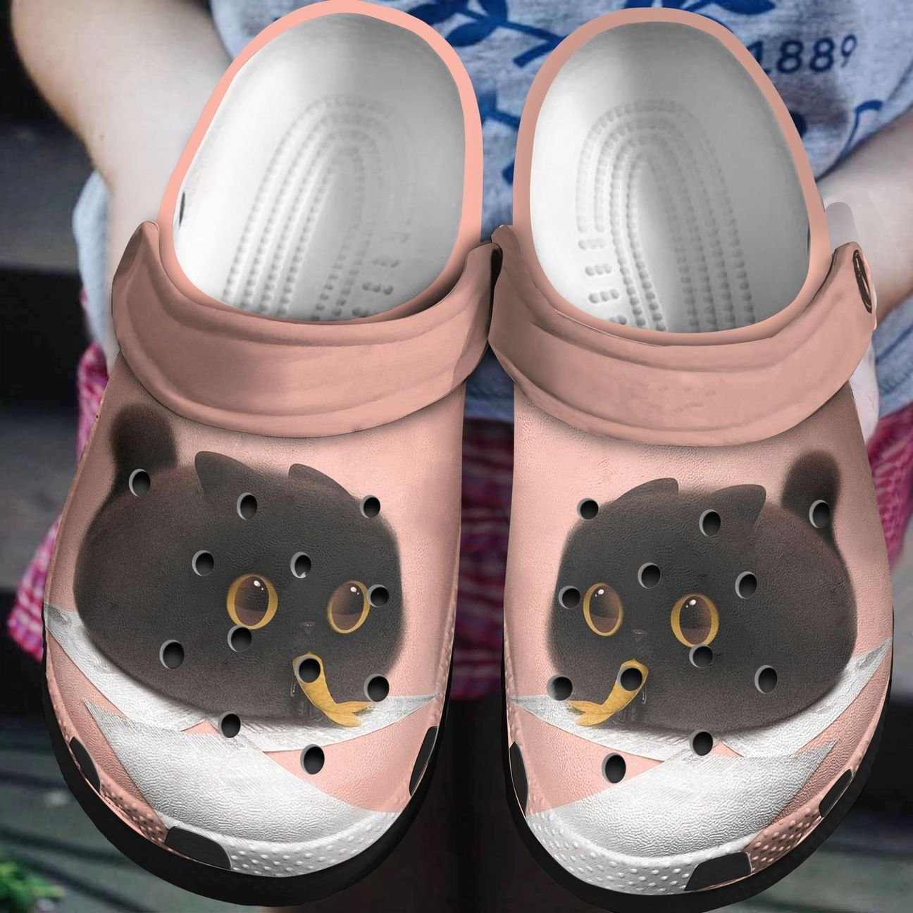 Black Cat Personalized Clog, Custom Name, Text, Color, Number Fashion Style For Women, Men, Kid, Print 3D Eating Fish