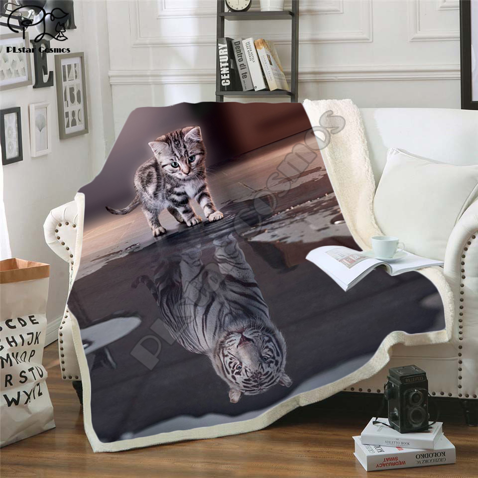 cute cat 3D Printing Plush Fleece Blanket Adult Fashion Quilts Home Office Washable Duvet Casual Kids Girls Sherpa Blanket alx