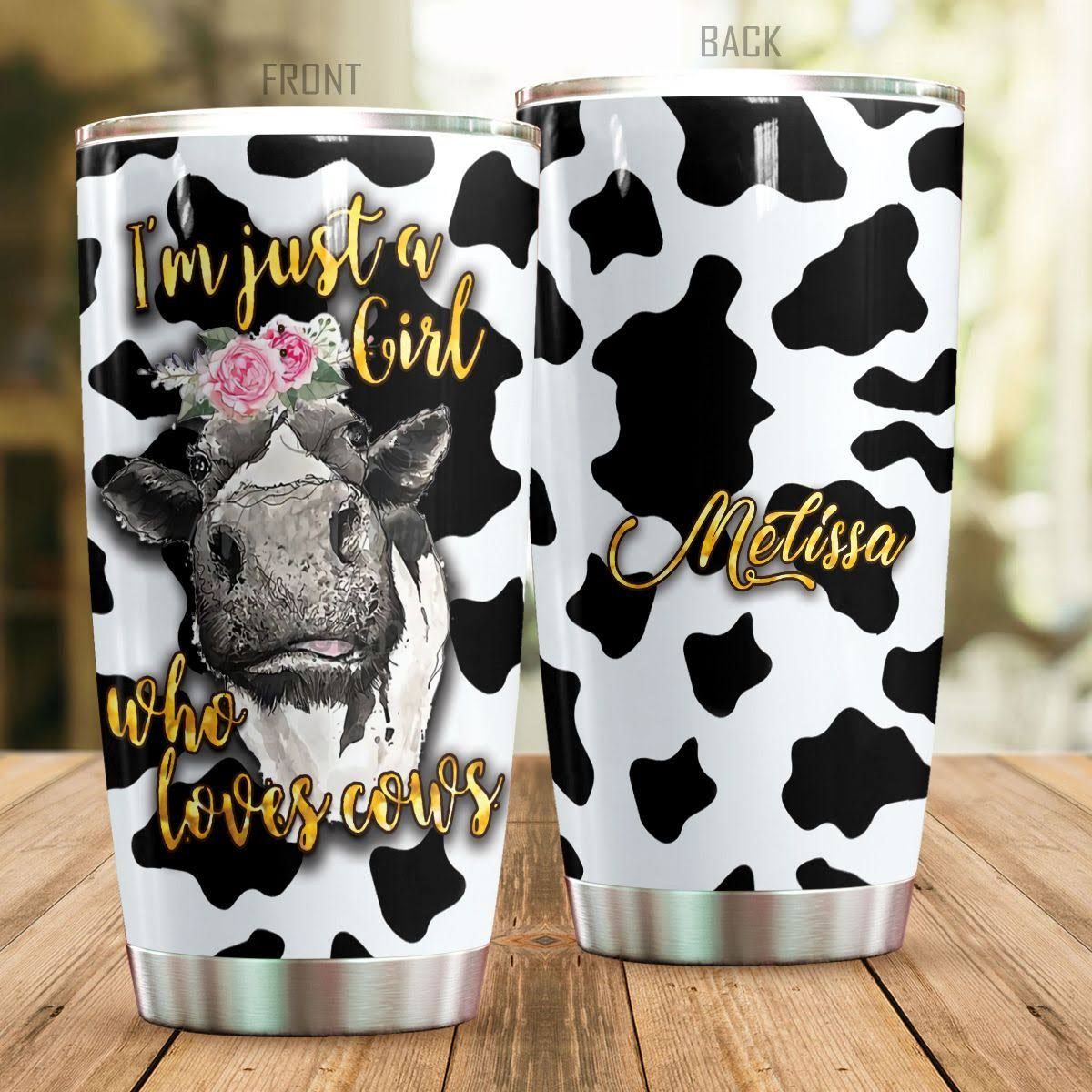 Personalized Lovely Cow Tumbler I’m Just A Girl Who Loves Cows Stainless Steel Vacuum Insulated Double Wall Travel Tumbler With Lid, Tumbler Cups For Coffee/Tea, Perfect Gifts For Birthday Christmas