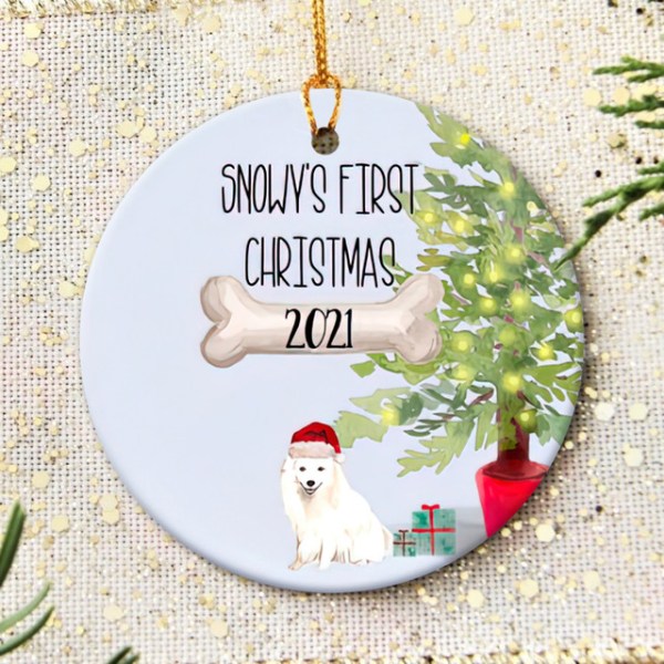 Personalized Japanese Spitz Puppy’S First Christmas Ornament, Japanese Spitz Dog Ornament