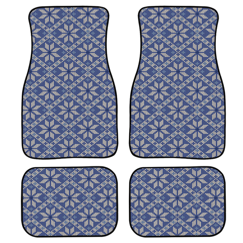 Snowflakes Knitted Pattern Print Front And Back Car Floor Mats, Front Car Mat