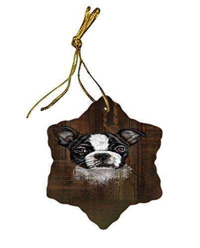 Rustic Boston Terrier Puppy Star Porcelain Ornament Spor48205